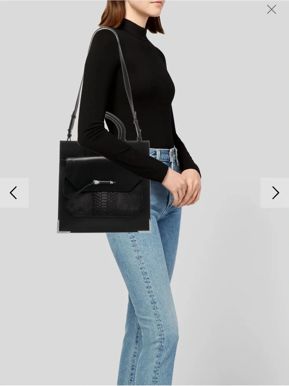 Mackage Black Leather Tote Satchel Crossbody Bag Snake Embossed Accent